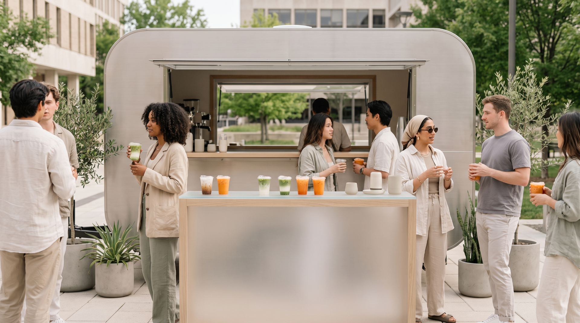 enoya mobile bar at an outdoor event